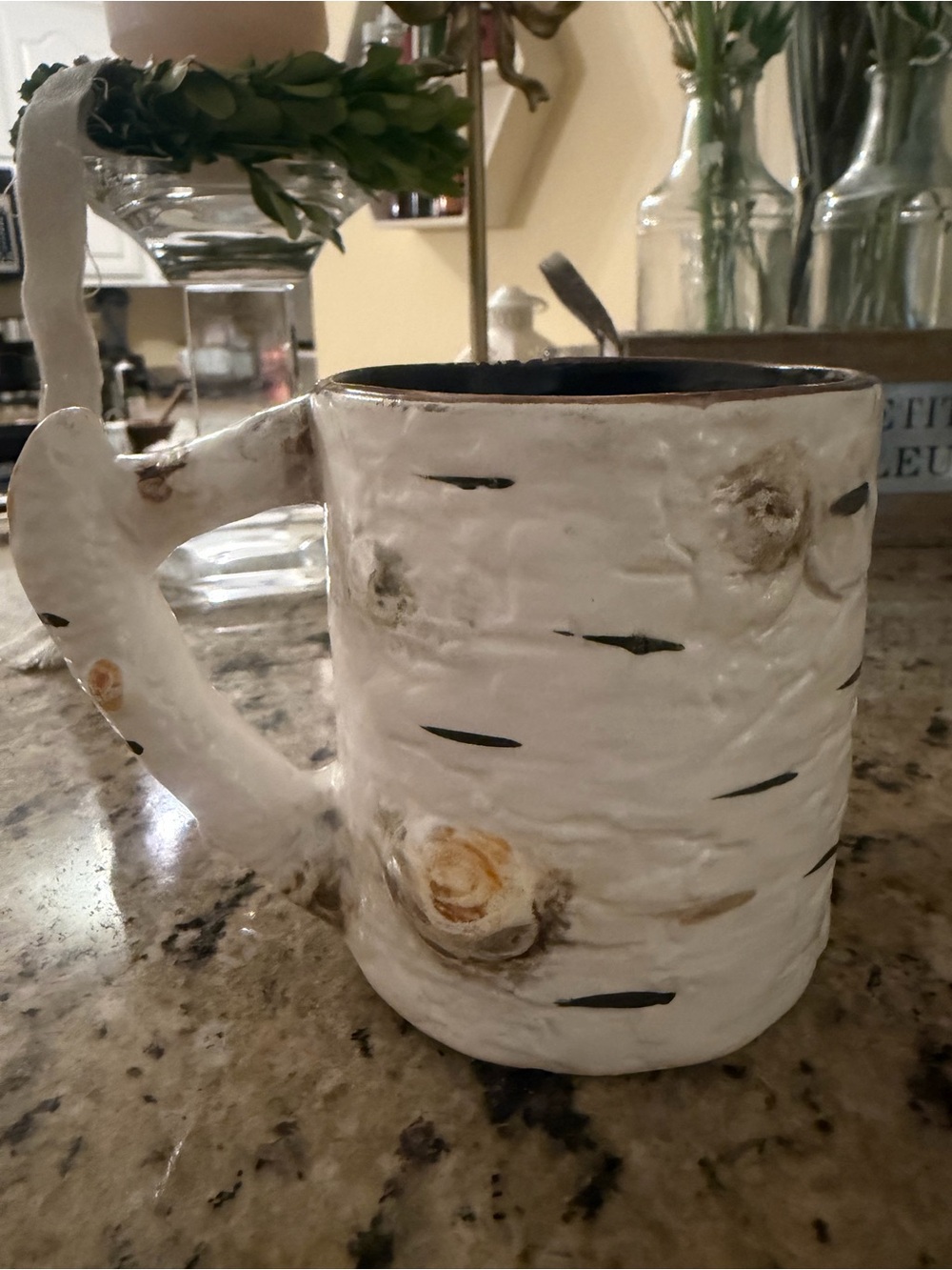Birch Bark Ceramic Mug by DEPT 56- White with Brown Accents